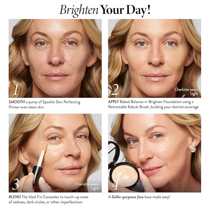 LAURA GELLER NEW YORK Award-Winning Baked Balance-n-Brighten Color Correcting Powder Foundation - Porcelain - Buildable Light to Medium Coverage - Demi-Matte Natural Finish