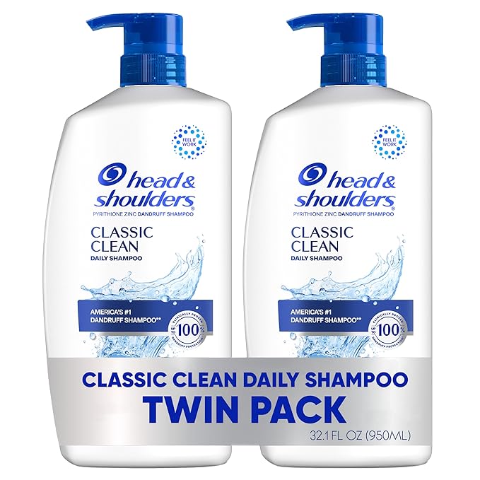 Head & Shoulders Classic Clean Dandruff Shampoo Twin Pack, Anti-Dandruff Daily Use, Paraben-Free, Color-Safe, 32.1 Fl Oz Each (Set of 2)
