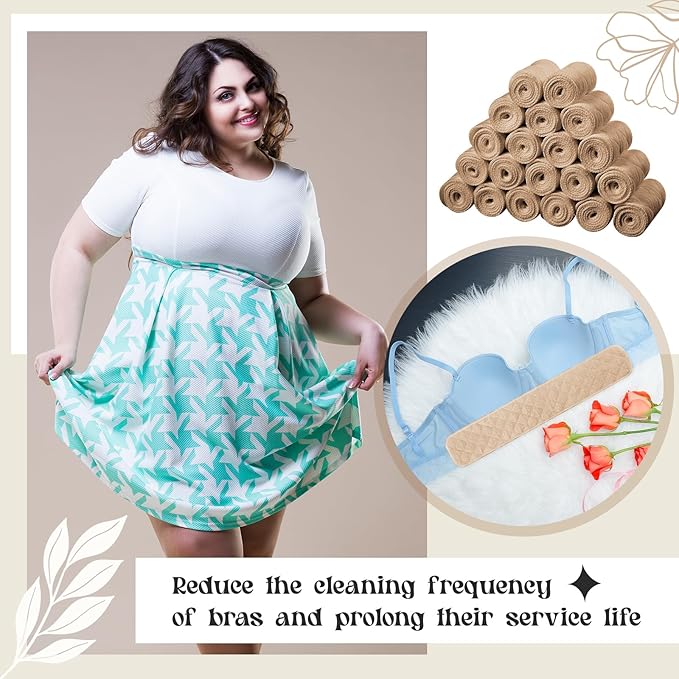 Toulite 20 Pcs Bra Liners for Sweat 18x3 Inch 3 Layer Washable Rectangle Cotton Under Breasts Pads for Women Absorb Sweating