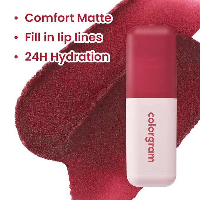 COLORGRAM NUDE BLUR TINT 12 BLOODY PLUM | Soft Velvet Matte Liquid Lipstick & Cheek Tint | Lightweight Blurring Tint for a Smooth & Airbrushed Finish | Long-Lasting & Non-Sticky Formula
