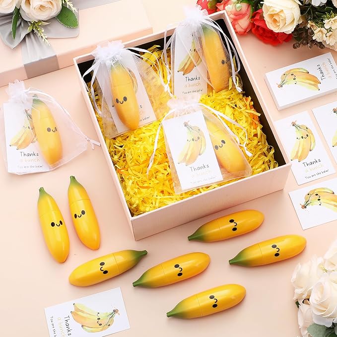 50 Pcs Employee Appreciation Gifts Bulk Banana Lip Balms Staff Appreciation Gift Bulk Lip Balm Gift Set Thank You Gift Lip Care Cream for Coworker Teacher Nurse Women Friend Baby Shower Favors