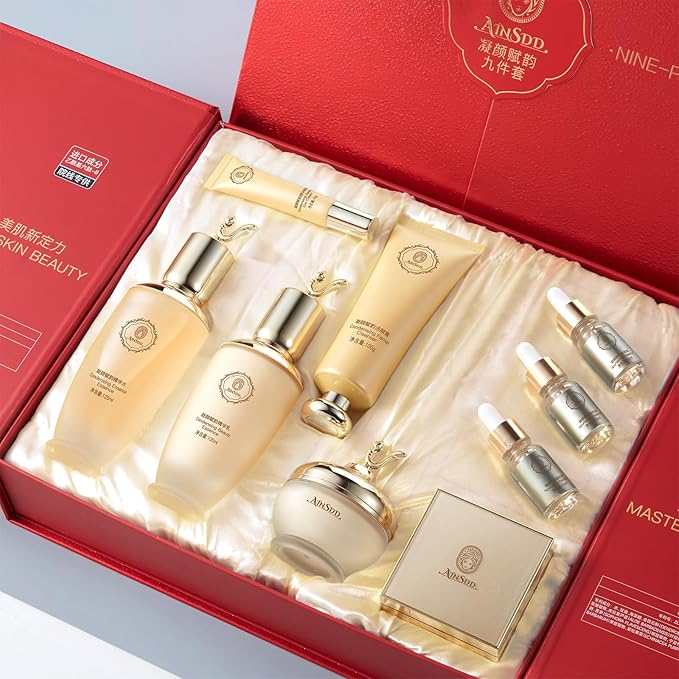 Condensing Beauty Nine-Pieces Skin Care Set kit Women Beauty Gift with Cleanser, Toner, Serum, Lotion, Eye Cream, Face Cream, BB Cream for Birthday, Christmas Day and Valentine's Day