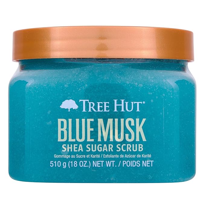 Tree Hut Blue Musk Shea Sugar Scrub | Exfoliating Body Scrub Removes Dead, Dry Skin for a Soft & Hydrated Feel | Nourishing Essential Body Care | 18 fl oz.