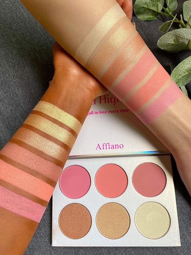 Blusher & Illuminator Highlighter & Bronzer Powder Contour Collection Set - 3 Blusher & 3 Highlighter Powder Palette - Perfect for Contouring and Highlighting - Vegan and Cruelty Free