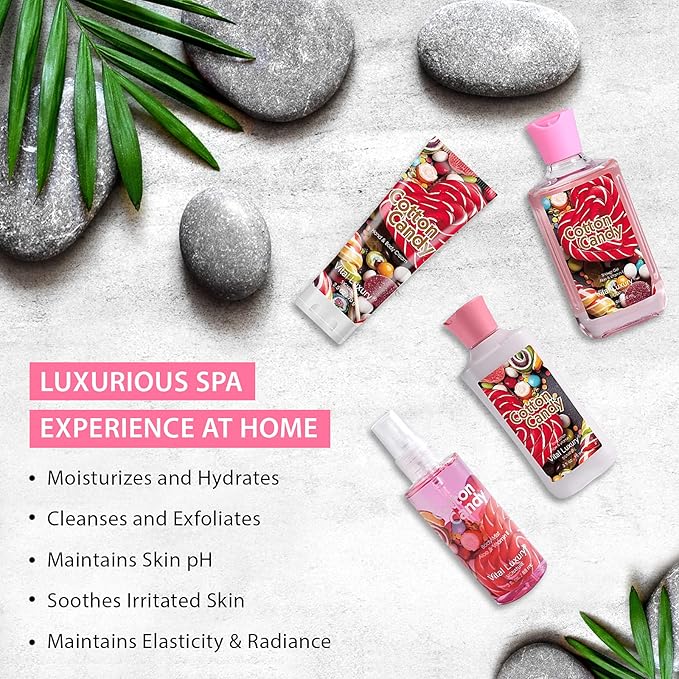 Cotton Candy Bath & Body Kit, 3 Fl Oz, Ideal Skincare Gift Home Spa Set, Includes Body Lotion, Shower Gel, Body Cream, and Fragrance Mist, Birthday Mother's Day Gifts