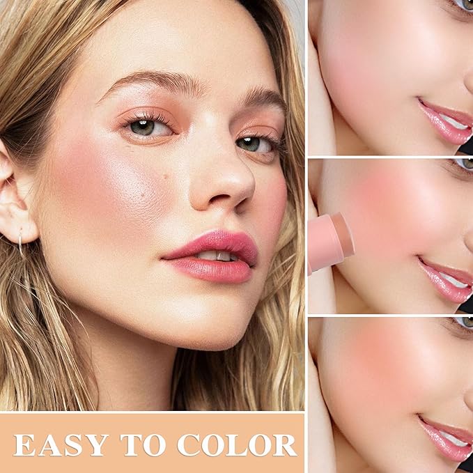 Cream Blush Stick with Brush and Makeup Sponge,Waterproof Multi Cream Makeup Stick,Lightweight,Long-lasting,2 in 1 Multi Blush for Cheeks & Lip Tint & Eyeshadow Q
