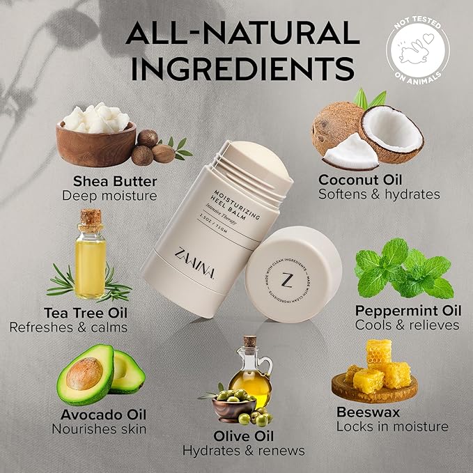 ZAAINA Intensive Heel Balm Stick for Cracked Heels – Natural Foot Balm for Dry Feet, Calluses & Rough Skin – Moisturizing Heel Softener with Shea Butter, Tea Tree & Peppermint – 2.5oz Twist-Up Tube