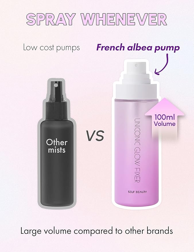 SELF BEAUTY Glow Makeup Setting Spray | Hydrating + Illuminating Makeup Setting Spray | Dewy Finish | Long-Lasting Makeup Fixing | Microfine Mist Spray | 3.38fl.oz, 100ml