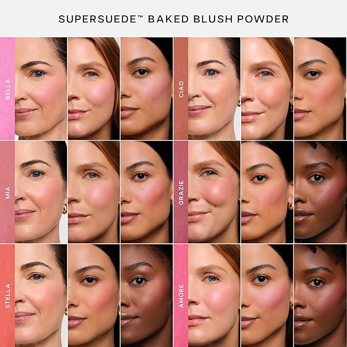 Saie SuperSuede Baked Blush - Talc-Free Powder Blush for All Day Wear - Enriched with Plant-Derived Squalane + Glycerin to Help Moisturize Dry Skin - Grazie (0.1 Ounce)