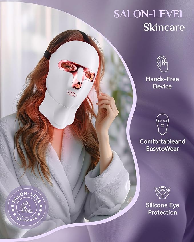 FOLOKE Red Light Therapy Mask for Face & Neck, LED Face Light Therapy,USB C Rechargeable,Infrared Mask for Home Working Travel Yoga