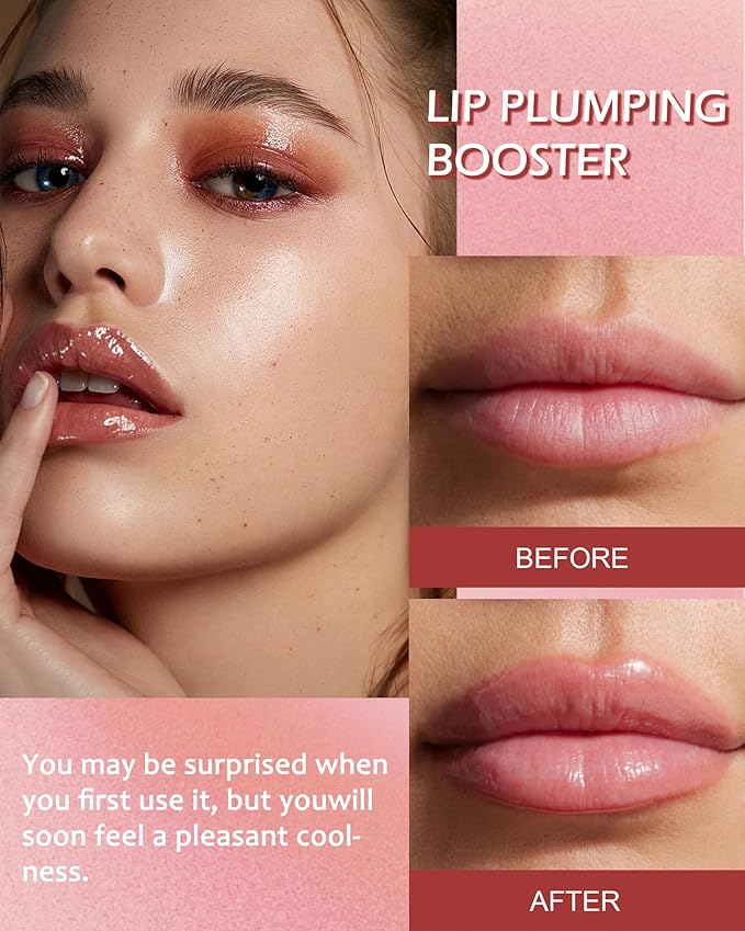 Lip Plumping Booster Lip Gloss,Plump and Pout Lip Plumper Hydrating & Volumizes Lip Wrinkles,Enhancing Plump Effect for Fuller Lips,High Shine Lip Glaze,Women's Day Makeup Gift for Women-01+02