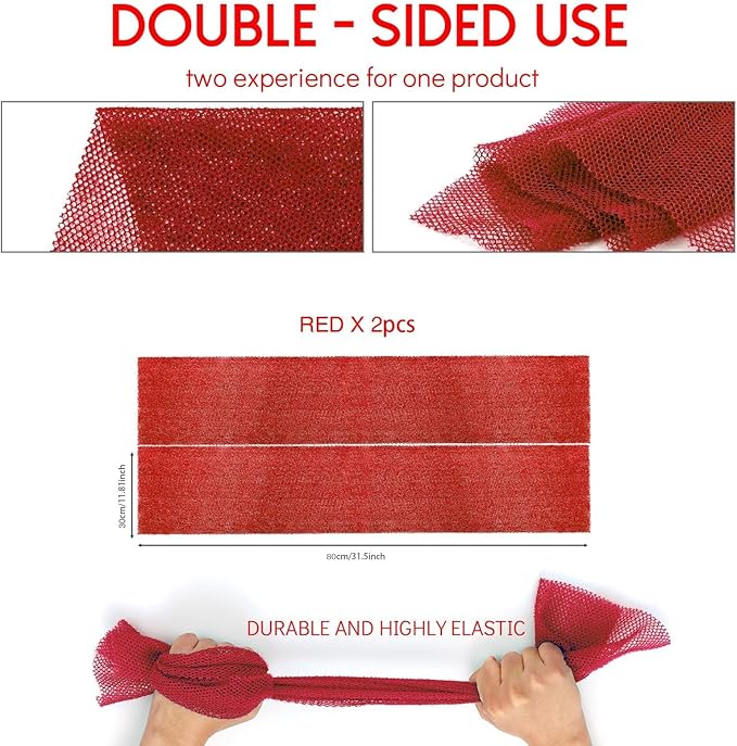 UJFQBH 2 Pieces African Bath Sponge African Net Long Net Bath Sponge Exfoliating Shower Body Scrubber Back Scrubber Skin Smoother,Great for Daily Use (Red)