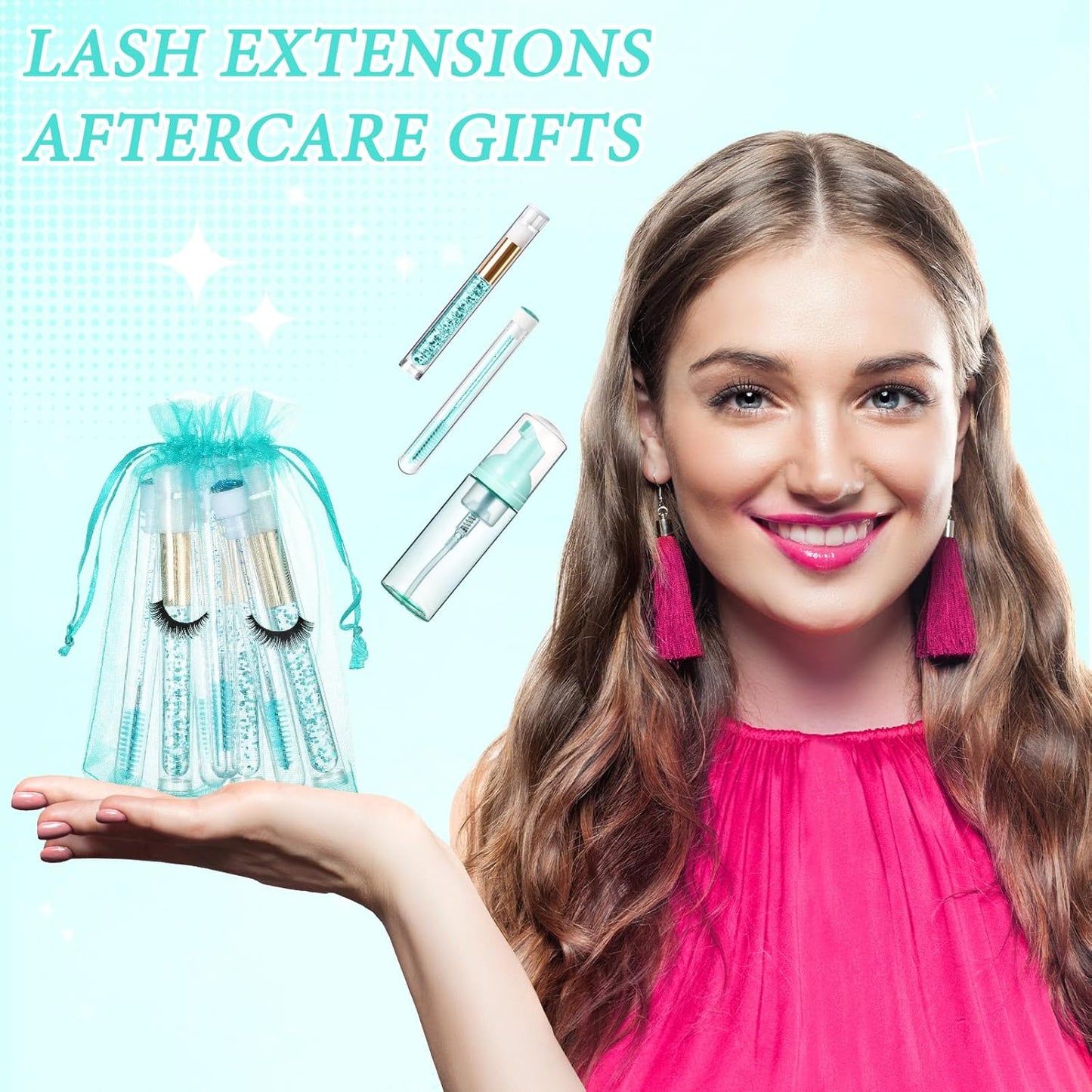 Zhehao 80 Pcs Lash Shampoo Bottle Brushes Kit 20 Foam Pump Dispensers 20 Lash Shampoo Brushes 20 Eyelash Aftercare Bag 20 Cleaning Pipes, Eyelash Extension Supplies(Green, Blue)