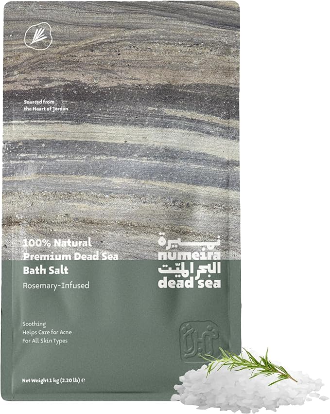 Dead Sea Salts for Soaking - Relaxing Salt Bath Soak for Body Rejuvenation - Natural Mineral Salts - Coarse Dead Sea Salt Bath Salts for Women & Men w/Rosemary Essential Oil (2.2lb)
