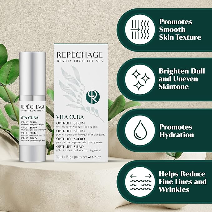 Repechage Vita Cura Opti-Lift Serum - Anti Aging Eye Contour Lifting Effect to Smooth Out Look of Wrinkles and Crow's Feet with Almond Protein, Seaweed Extracts, and Peptides, 15ml /0.5fl oz.