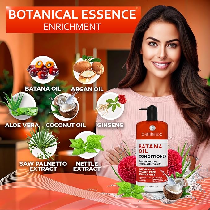 BELLISSO Batana Oil Conditioner for Women and Men - Sulfate Free, Volumizing Treatment for Thinning Hair - Thickening, Volume Boost - 16 Fl Oz