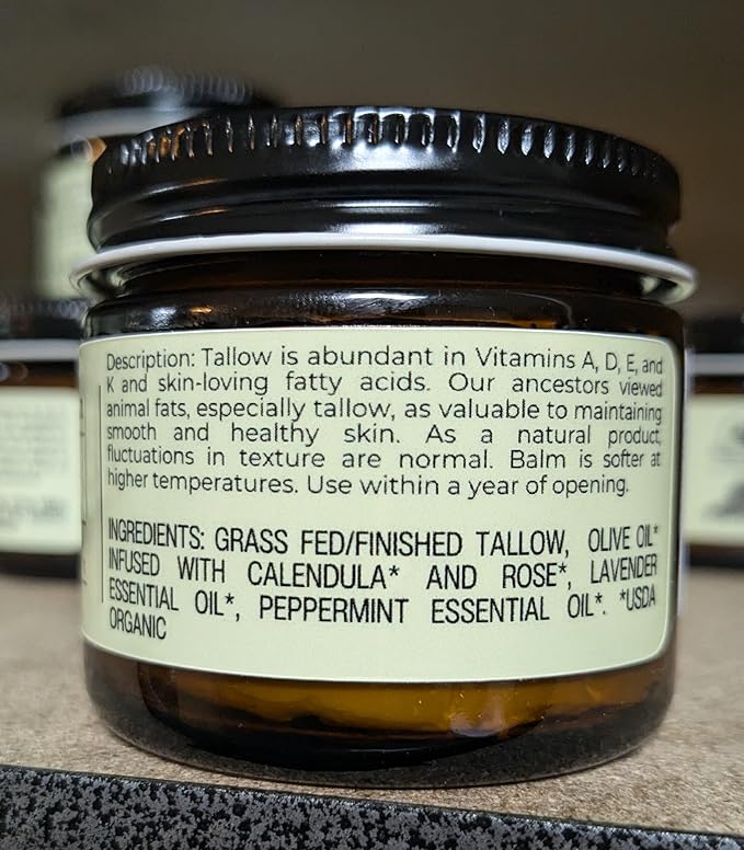 Handmade Whipped Tallow Balm (Lavender Peppermint): Organic Body Butter with Infused Olive Oil- 1.3 oz