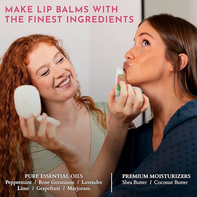 Deluxe Lip Balm Kit with Filling Tray, (77-Piece Set) For Making Your Very Own Clear & Colored DIY Lip Balms! | Includes Tubes, Bees Wax Pouch, 100% Pure Therapeutic Essential Oils & More