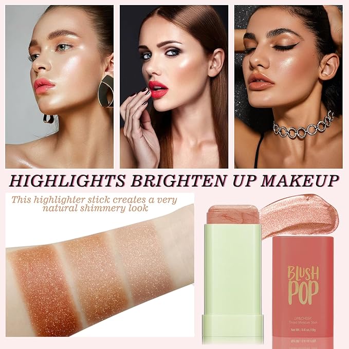 Highlighter Makeup Stick - Blush Highlighters Makeup Stick for Face & Body, Natural Silky Shimmer Highlight, Bendable Long Lasting Highlighter Wand, Cream Korean Highlighter (Soft Pink)