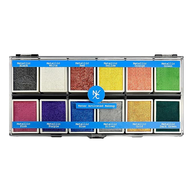 Metallic 12-Color Palette - Luxurious Water-Activated Makeup for Face & Body - Shimmering Shades for SFX, Cosplay, Theater, Film & TV Makeup Artists