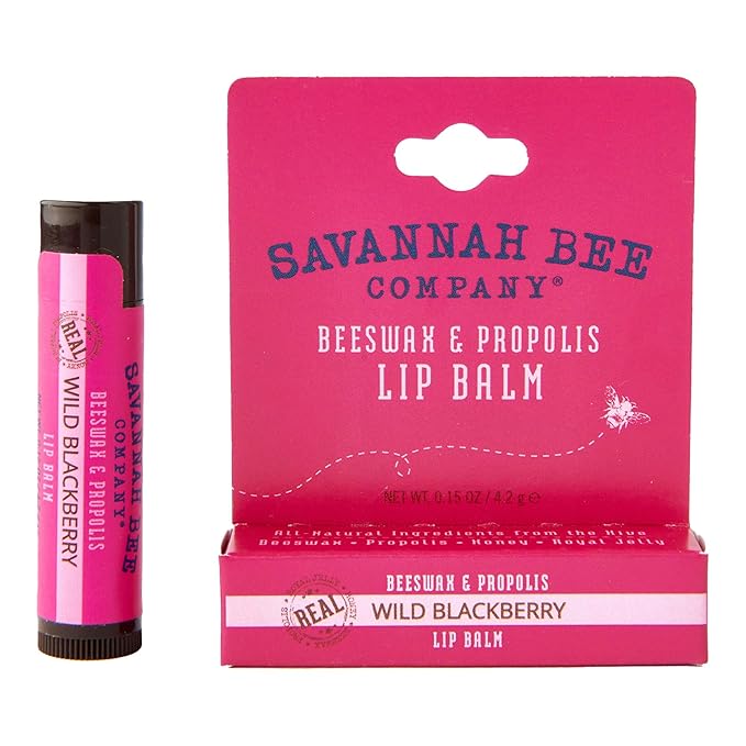 Savannah Bee Lip Balm Hanger 0.15 oz - Invigorating Mint Flavor - Natural Ingredients for Supple, Soft Lips - Convenient Hanger Design (.15 Oz, Wild Blackberry)