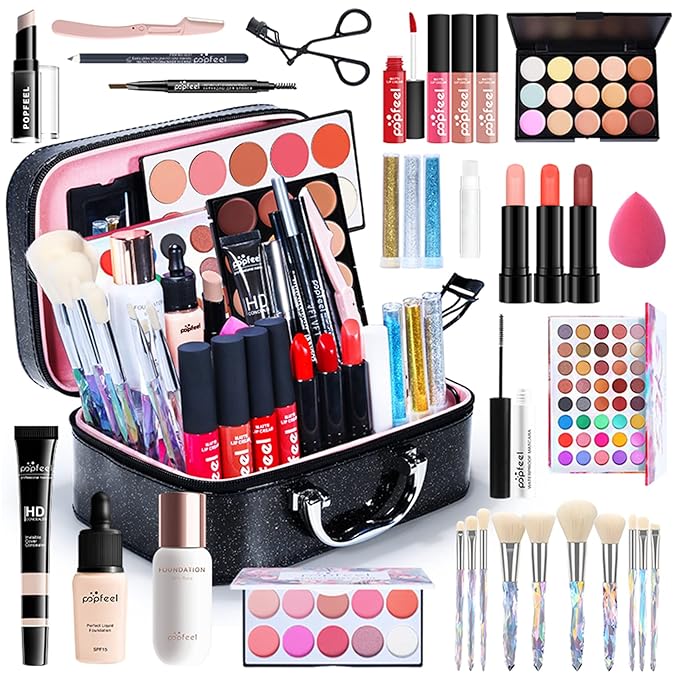 All-in-one Professional Makeup Set for Beginners or teen girls, Cosmetic-Gift for Women -Include Makeup Brush Set, Eyeshadow Palette, Eyebrow Pencil, Mascara, Concealer, Lip Gloss Set -014