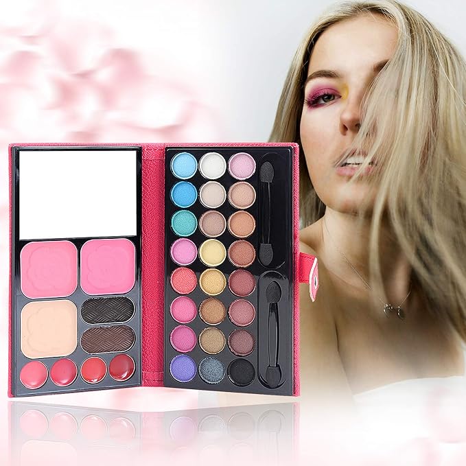Cosmetic Make up Palette Set Kit, 24 Colors Eyeshadow/Lip Glosses/Eyebrow Powder/Blushers/Pressed Powder/Mirror/Brushes, All-in-One Makeup Gift Set for Teens Girls Beginners Pros