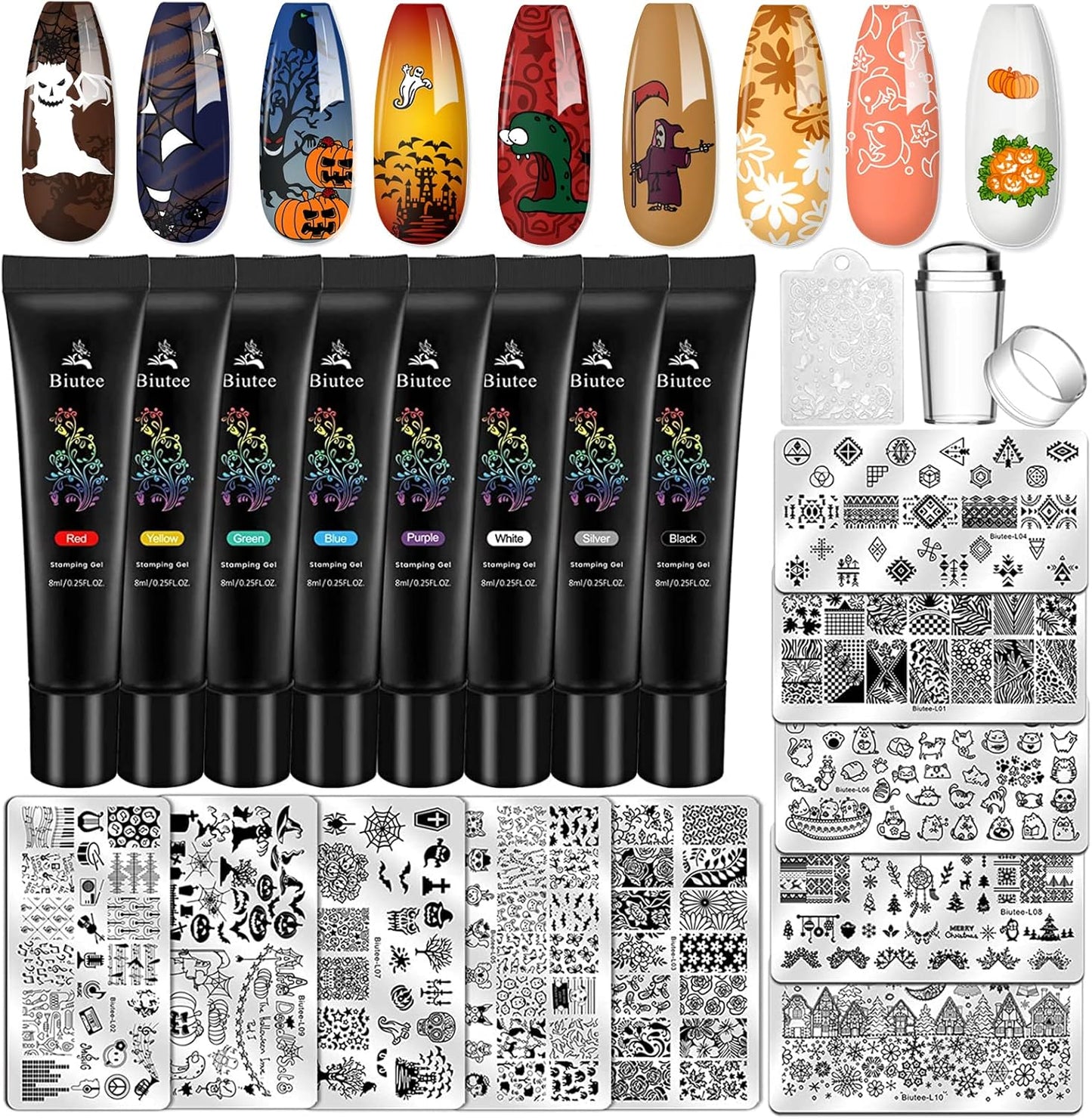 Biutee Nail Stamping Plates set 8 pcs Nail stamping polish gel 10pcs Templates with stamper Nail Art Plates set Valentine Nail Plates animal flower Rose design