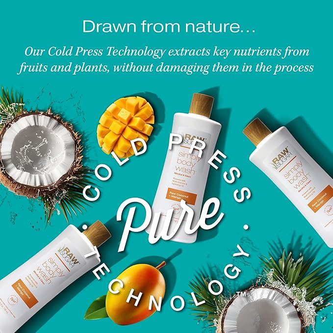 RAW SUGAR Simply Body Wash, (25 Fl Oz, Pack of 1) Bath Soap, Formulated without Sulfates & Parabens (Raw Coconut + Mango)