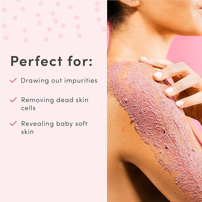 Sand & Sky Australian Pink Clay Exfoliating Body Scrub with Macadamia Oil - Smoothing Shimmer Body Polish for Cellulite Reduction, Helps with Keratosis Pilaris, 6.8 oz