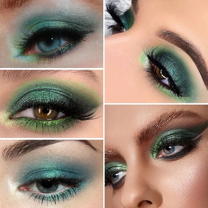 Erinde Matte Shimmer Light Deep Green Eye Shadow Palette Makeup Eyeshadow, Long Lasting Waterproof Cruelty-Free, 9 Blendable Shades Smooth Finishes Powder with Gorgeous Pearls for Girls