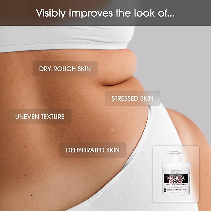 Advanced Clinicals Manuka Honey Body Cream For Women & Men | Body Butter Lotion For Extremely Dry Skin | Collagen Cream | Skincare Moisturizer Hydrating Balm Improves Look Of Aging Skin, 16 Ounce