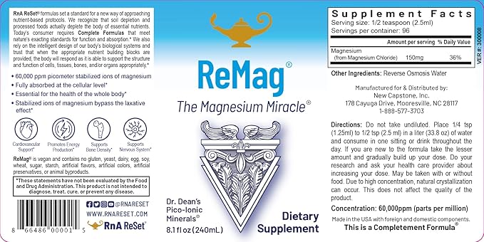 RnA ReSet ReMag – High Absorption Magnesium Chloride Liquid, 8.1 Fl Oz (2-Pack)