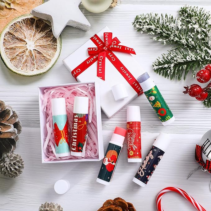 36 Pcs Lip Balm Bulk Easter Basket Stuffers Christmas Gifts for Kids Holiday Lip Balm Moisturizing Stick Lip Care Multipack Flavored Lip Balm for Party Supplies in 6 Flavors (Santa Claus)