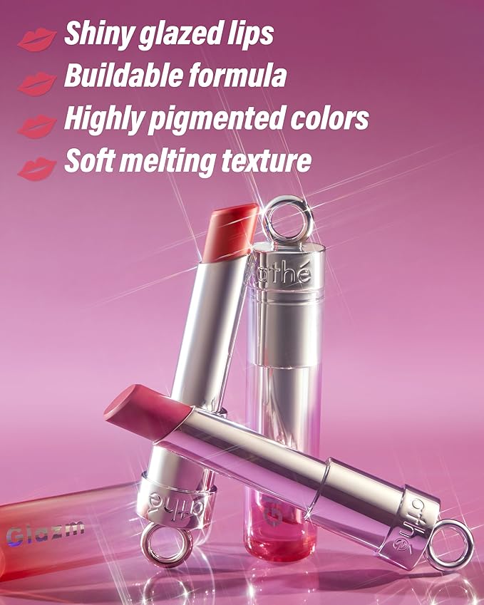 ATHE Glazm Lipbalm Stick - Vegan Glow Korean Lip Balm - Plumping, Volumizing & Highly Pigmented Lipstick - Soft Melting, Buildable Formula - Plant-Derived, Cruelty-Free, 0.12oz. (03 Attention)