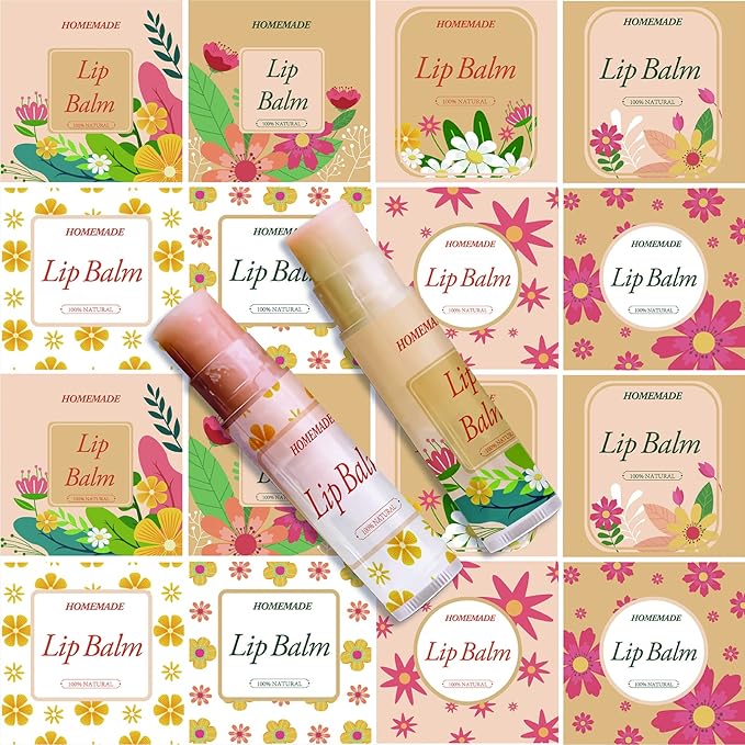 CRASPIRE Lip Balm Labels 80pcs Homemade Lip Balm Labels 2” Clear Lip Balm Labels for Tubes Printable Waterproof Lip Balm Stickers Labels for Lip Balm Handcream Candle Container（Flowers-Orange Yellow）
