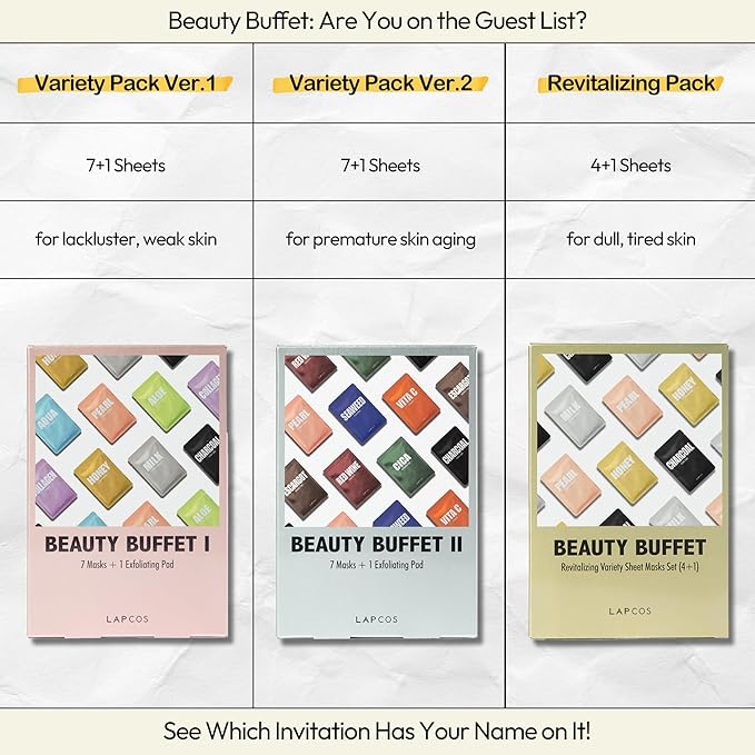 LAPCOS Daily Sheet Mask Variety Pack 7+1 (Version 1) Daily Face Masks - Hydrate, Clarify, Nourish, Exfoliate & Renew Skin, Korean Beauty Favorite (8 pack)