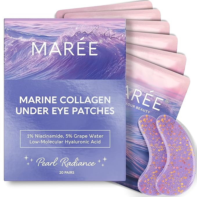 MAREE Violet Eye Gels - Marine Collagen Under Eye Patches for Puffy Eyes - Undereye Mask Patches for Women - Moisturizing Gel Eye Masks with Grape Water - Gel Pads