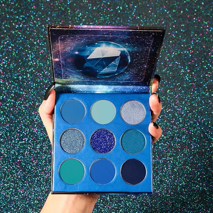 docolor Eyeshadow Palette 9 Colors Blue Eyeshadow Gemstone Shadow Palette Highly Pigmented Mattes Shimmers Smokey Glitter Cream Colorful Powder Blendable Long Lasting Waterproof Makeup Palette