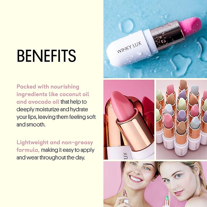 Winky Lux Matcha Lip Balm with Coconut Oil, Vitamin E and Caffeine, Lip Moisturizer, Clear, Strawberry