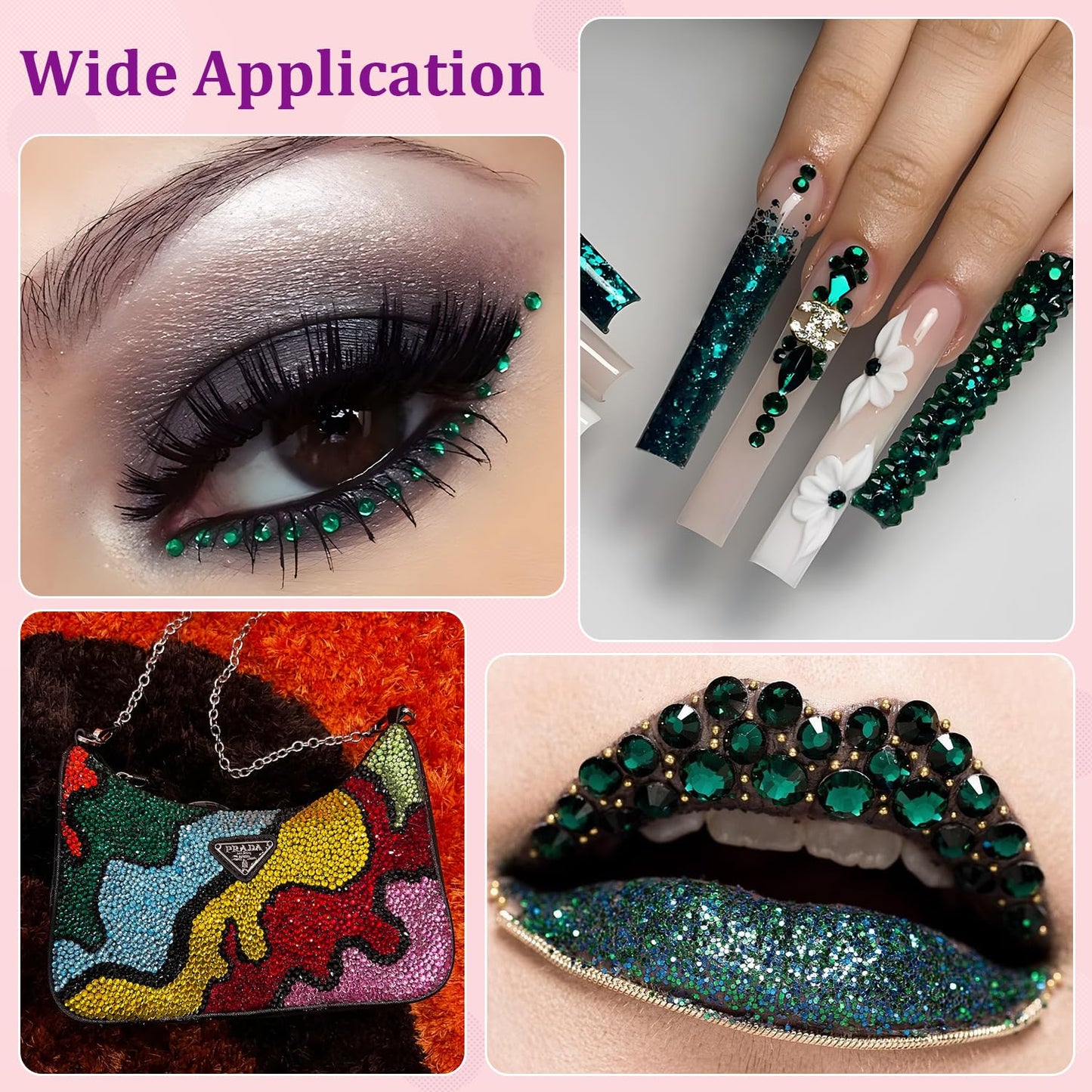 30000Pcs Resin Rhinestones with Tweezers for Crafting, Emerald Green Flatback Gems, Bedazzling Crystal with 3Pcs 10ml B7000 Jewelry Glue for DIY Crafts Clothing Tumblers Shoes Fabric Nail Art