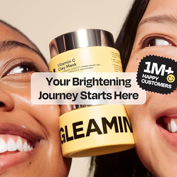 Gleamin Vitamin C Clay Mask for Dark Spots, Turmeric Clay Face Mask Skin Care, Deeply Cleanses & Refines Pores, Brightens Uneven Tone and Helps Improve Post-Blemish Scarring & Texture, Up to 20 Uses