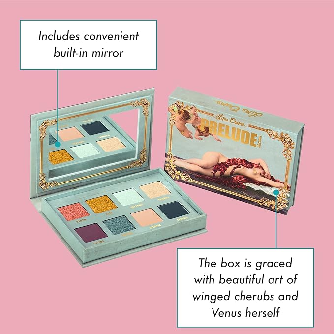 Lime Crime Eye & Face Palette, Prelude, Chroma - 8 Highly Pigmented Matte & Metallic Shades of Golds, Deep Purple & Teal - Highly Pigmented Color & Easy to Blend - Mirrored Box - Vegan