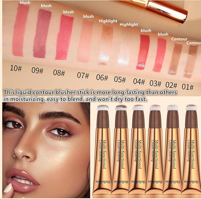 Go Ho Liquid Contour Beauty Wand,Blendable Super Silky Cream Contour Stick,Moisturizing Contour Blusher Stick with Fine Cushion Applicator,Cruelty-free, 002# Medium Brown