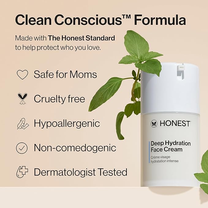 Honest Beauty Deep Hydration Face Cream for Dry Skin | Hydrates + Supports Natural Moisture Barrier | Hypoallergenic + Gentle for Sensitive Skin | 1.7 fl oz