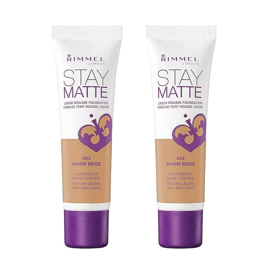 Rimmel Stay Matte Liquid Foundation, Warm Beige, 1 Fl Oz, Pack of 2