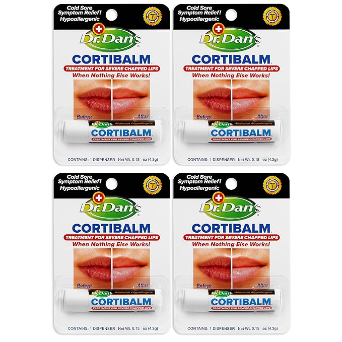 Dr. Dan's Cortibalm- 4 Pack - for Dry Cracked Lips - Healing Lip Balm for Severely Chapped Lips - Designed for Men, Women and Children