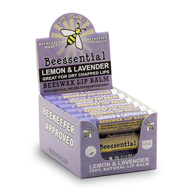 Beessential Natural Bulk Lip Balm, Lavender, 18 Pack | For Men, Women, and Children. Great for Gifts, Showers, & More