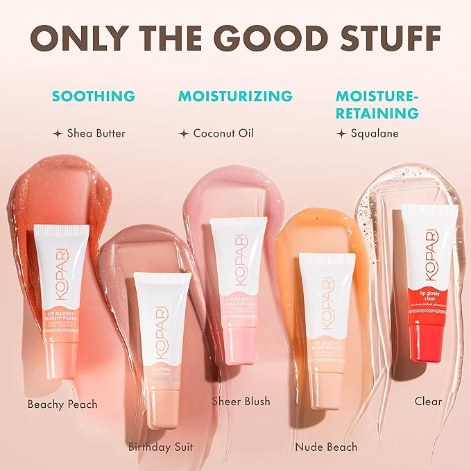 Kopari Coconut Lip Glossy Birthday Suit - Hydrating and Moisturizing Coconut Oil, Vitamin E and Shea Butter Lip Gloss With 100% Organic Coconut Oil, Non GMO, Vegan Sulfate Free (2 Pack)