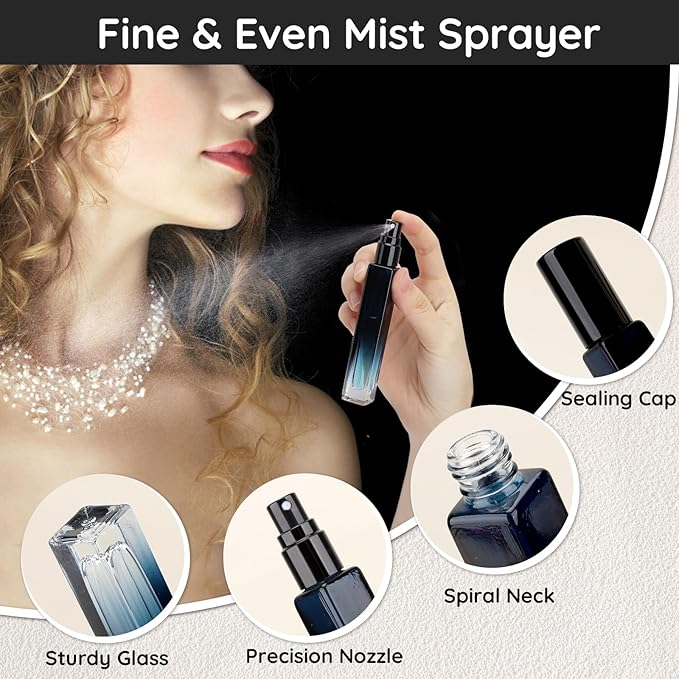 Segbeauty Travel Perfume Bottle, 5 Pack of 10ML Empty Refillable Glass Atomizer, Portable Cologne Dispenser Spray Bottle Travel Size Sample Bottles Sprayer Making Kit Gradient Blue